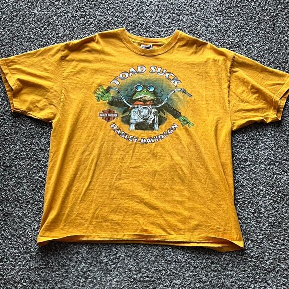 Harley-Davidson Other - Yellow Harley Davidson Tee Mens 2XL Yellow Frog Moto Bikercore 100% Cotton